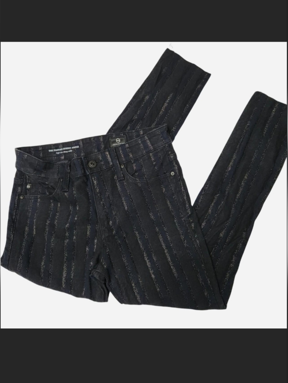 AG Adriano Goldschmied Farrah Skinny Ankle Metallic‎ Stripe Jeans 26R